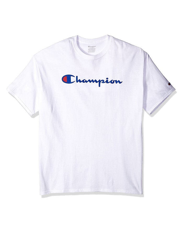 Champion Boys T-Shirt NZ - Cotton Script Logo White ( 9807-KJYBF )